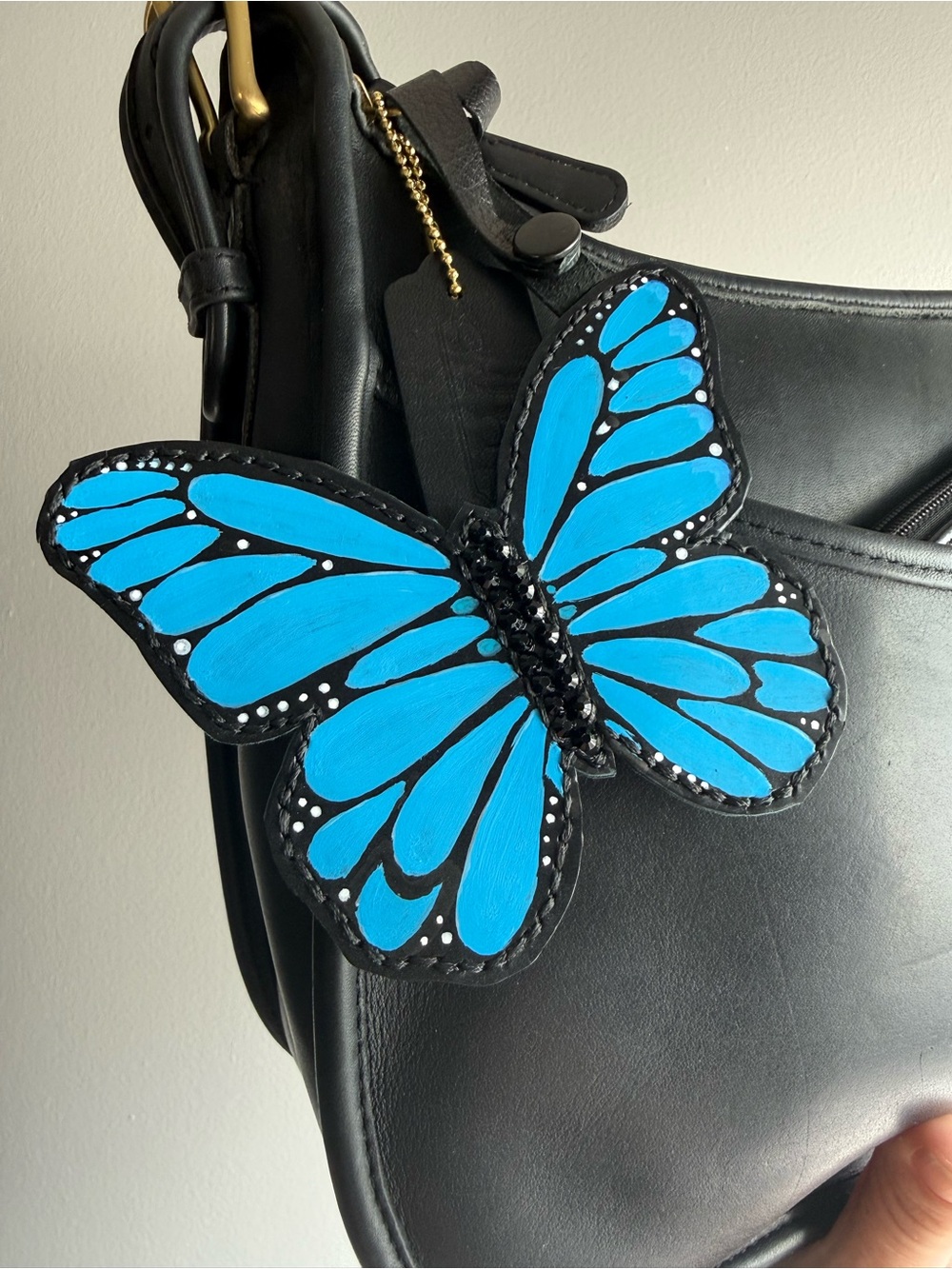 🦋 Handmade Black Calfskin Leather Butterfly Bag Charm
